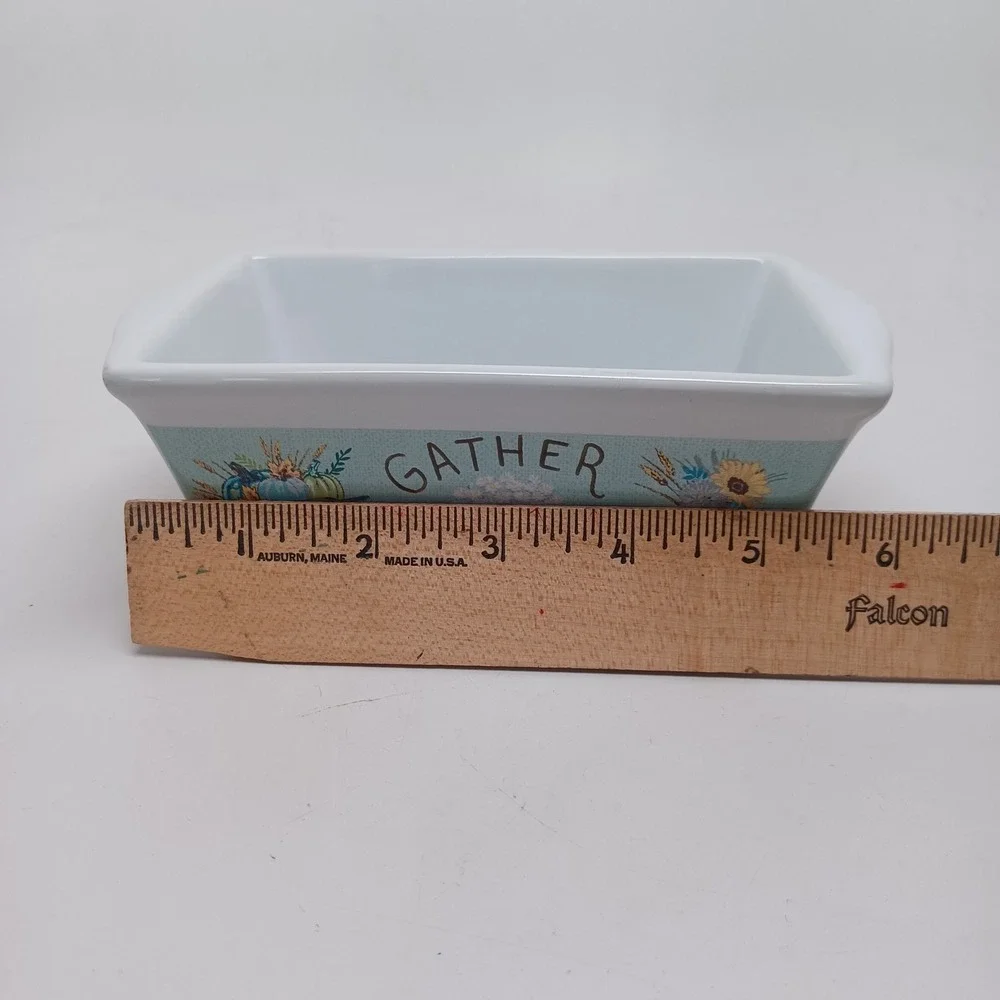 Royal Norfolk Gather Harvest Ceramic Mini Loaf Pan Teal Pumpkin Fall Stoneware